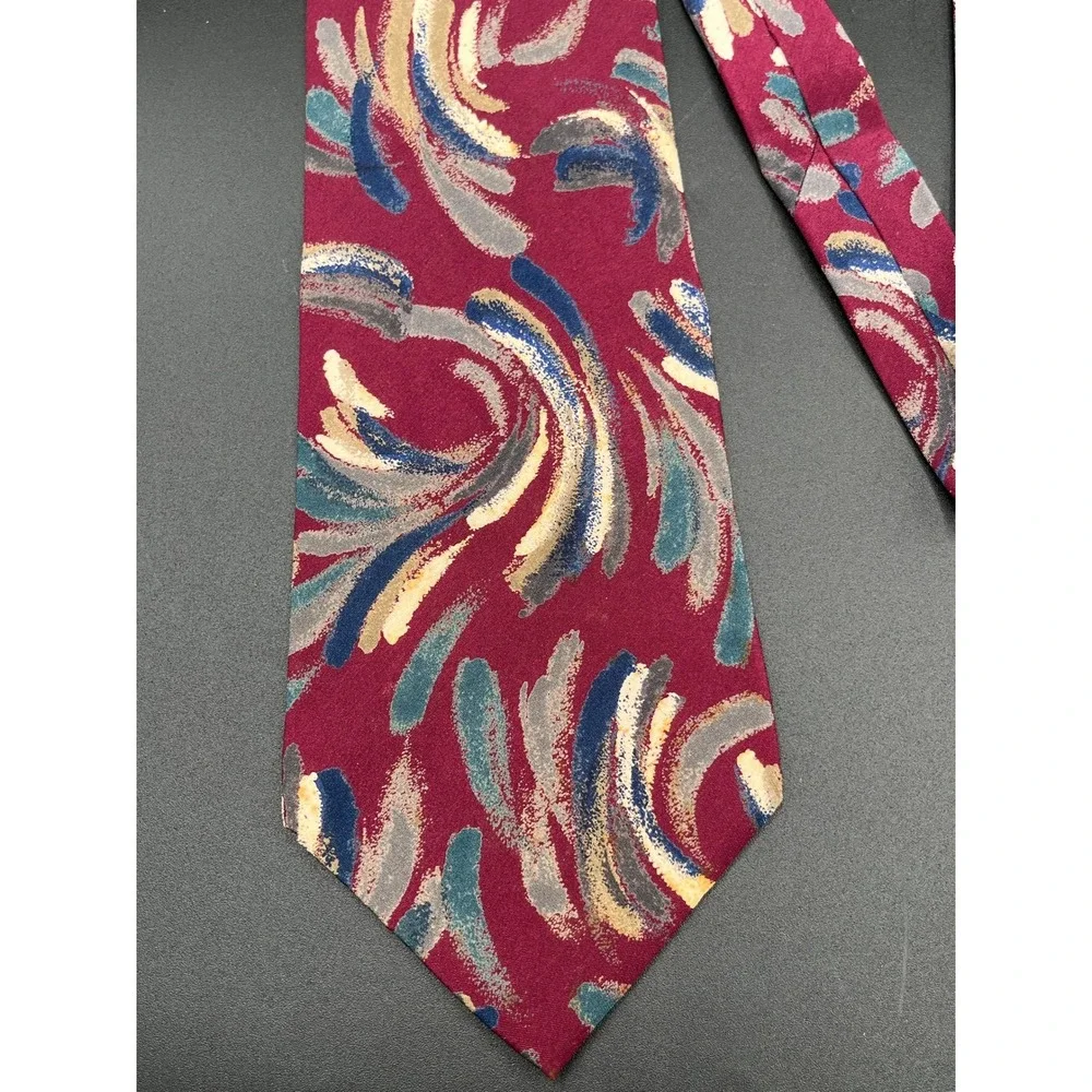 Vtg J.T.‎ Beckett Mens Neck Tie Abstract Swirl Pattern Burgundy Teal Blue